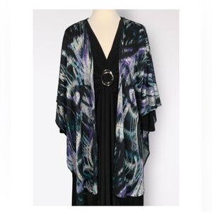 Additions By Chico’s Turquoise~Black~Silver Metallic Contemporary Print Shrug OS